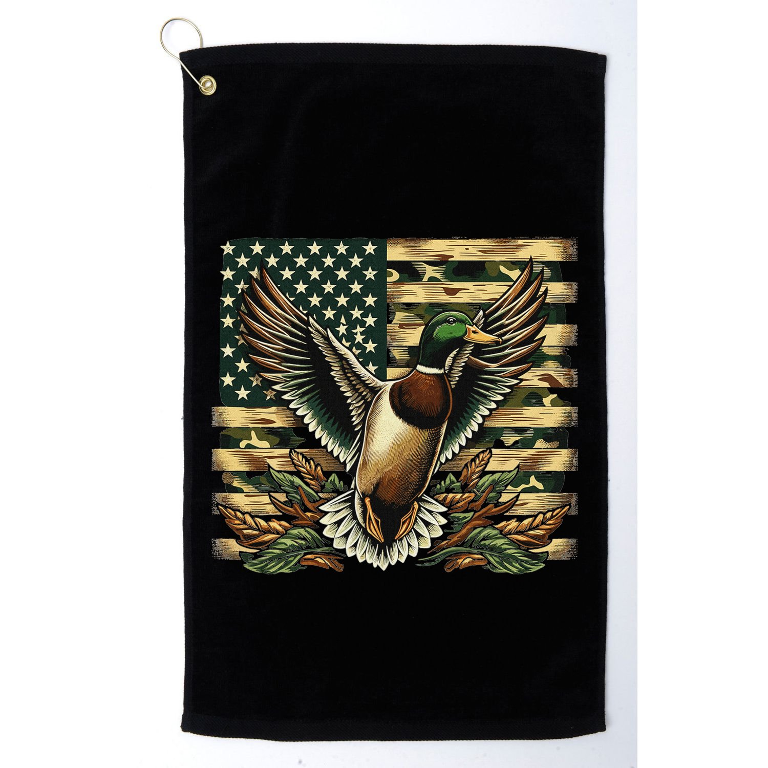 Duck Hunter American Flag Camouflage Hunting Golf Towel