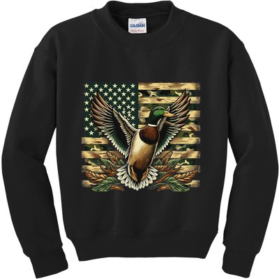 Duck Hunter American Flag Camouflage Hunting Kids Sweatshirt