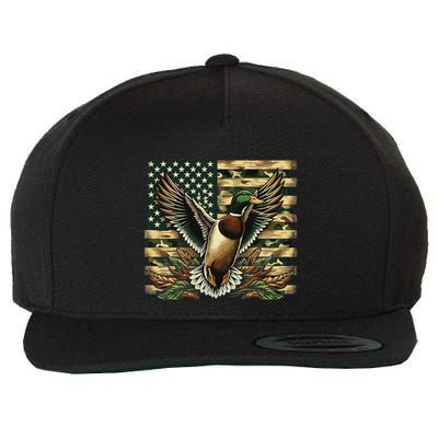 Duck Hunter American Flag Camouflage Hunting Wool Snapback Cap