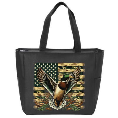 Duck Hunter American Flag Camouflage Hunting Zip Tote Bag
