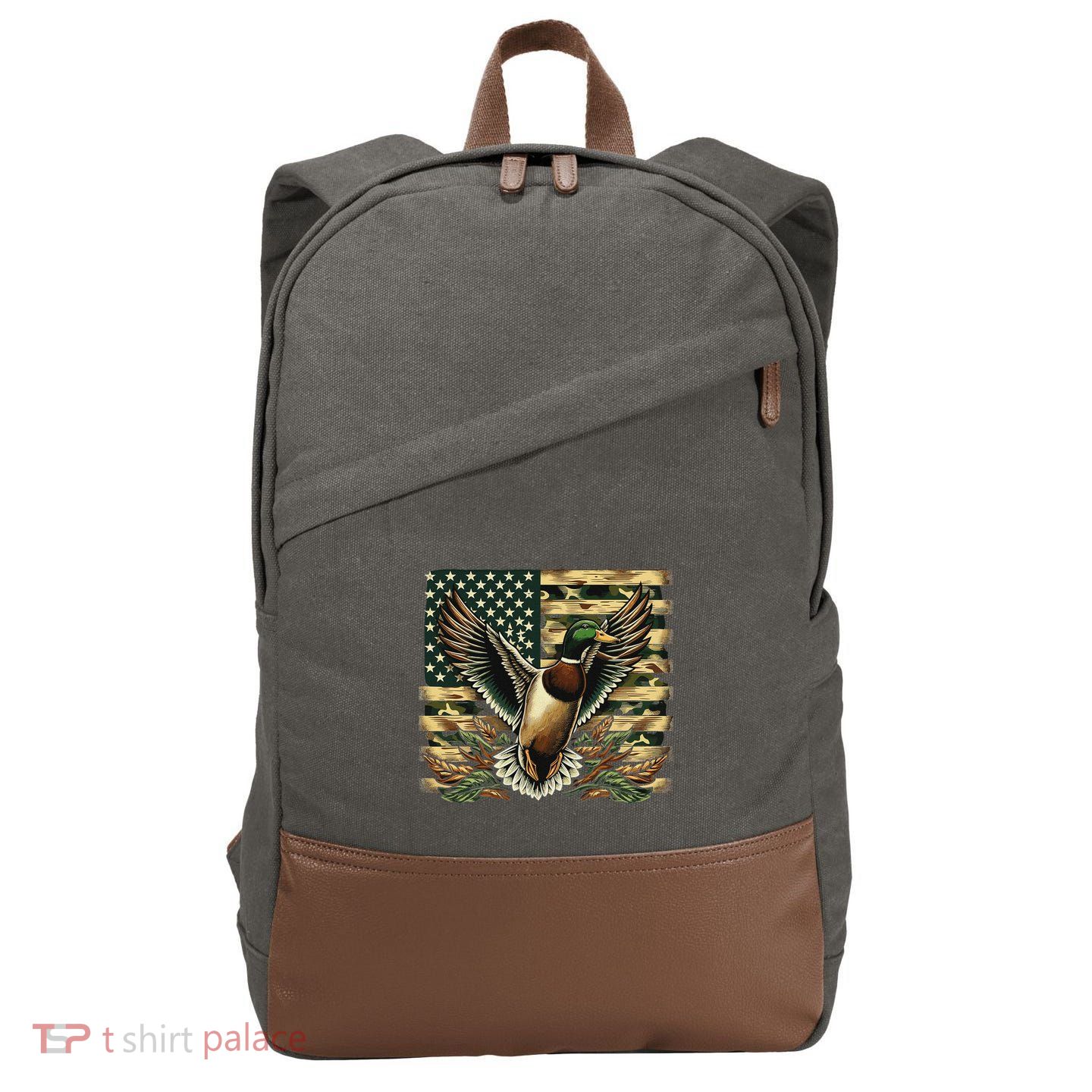 Duck Hunter American Flag Camouflage Hunting Cotton Canvas Backpack