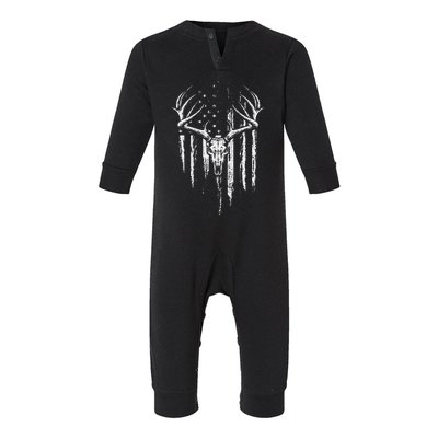 Deer Hunting American Flag Bowhunting Whitetail Bow Hunter Infant Fleece One Piece