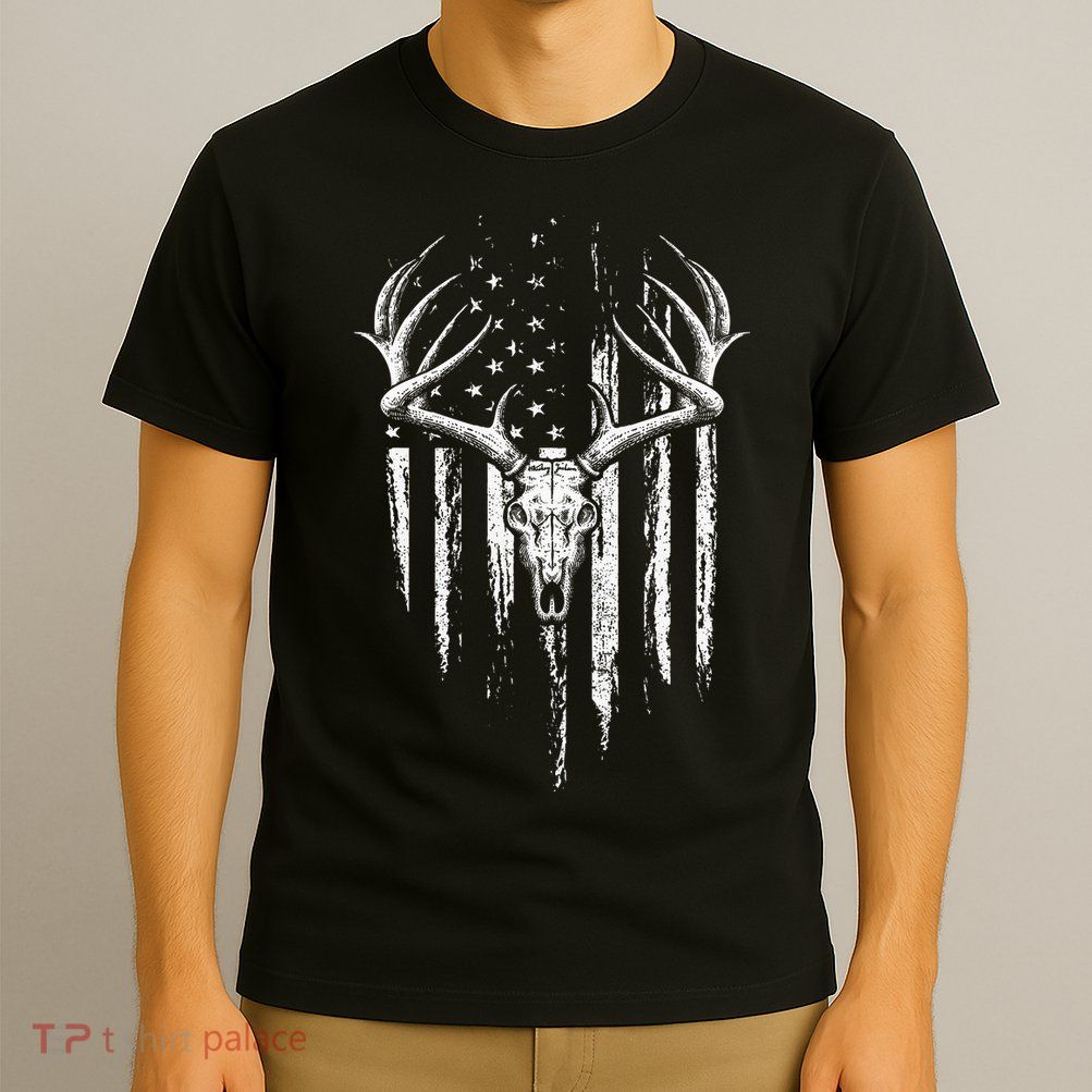 Deer Hunting American Flag Bowhunting Whitetail Bow Hunter T-Shirt