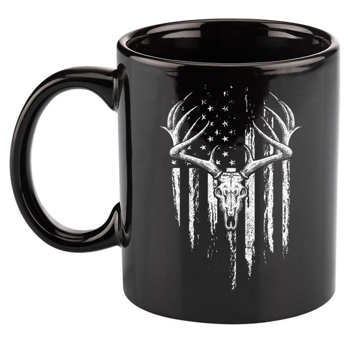 Deer Hunting American Flag Bowhunting Whitetail Bow Hunter 11oz C Handle Ceramic Mug