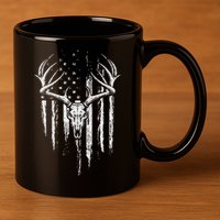 Deer Hunting American Flag Bowhunting Whitetail Bow Hunter 11oz C Handle Ceramic Mug