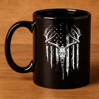 Deer Hunting American Flag Bowhunting Whitetail Bow Hunter 11oz C Handle Ceramic Mug