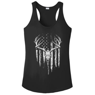 Deer Hunting American Flag Bowhunting Whitetail Bow Hunter Ladies PosiCharge Competitor Racerback Tank