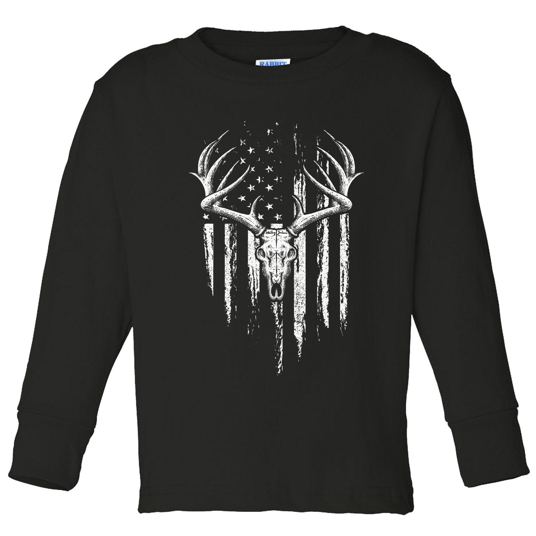 Deer Hunting American Flag Bowhunting Whitetail Bow Hunter Toddler Long Sleeve Shirt