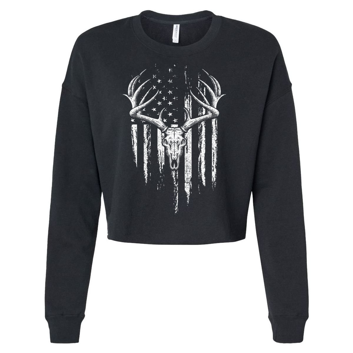 Deer Hunting American Flag Bowhunting Whitetail Bow Hunter Cropped Pullover Crew