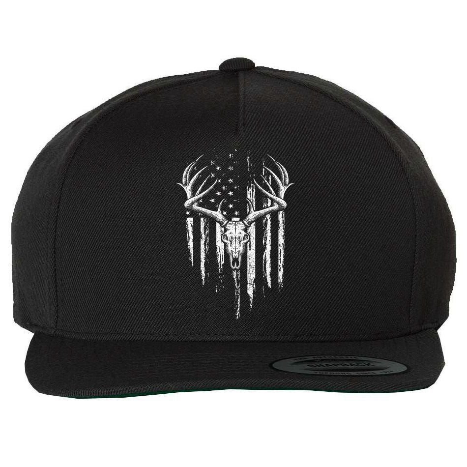 Deer Hunting American Flag Bowhunting Whitetail Bow Hunter Wool Snapback Cap