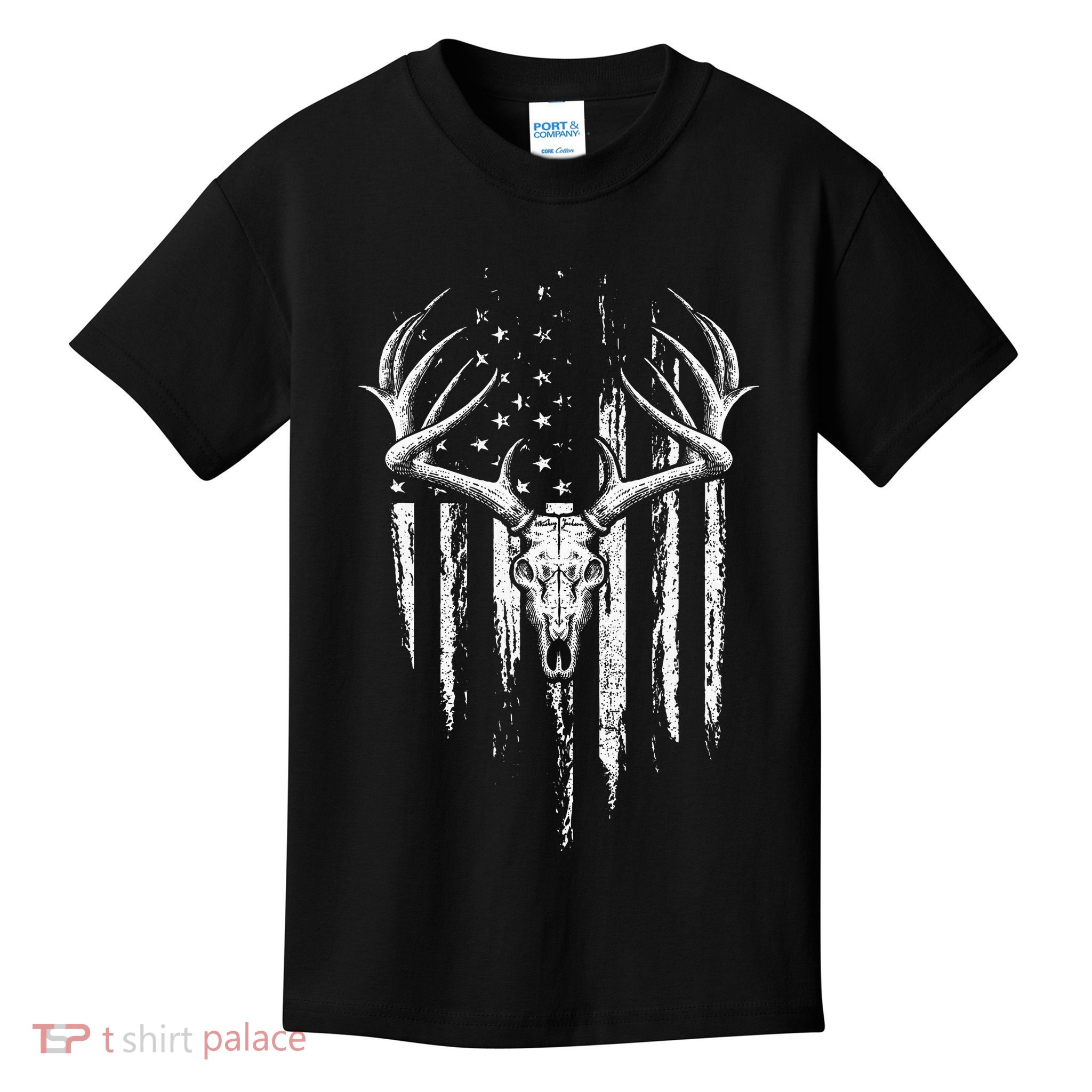 Deer Hunting American Flag Bowhunting Whitetail Bow Hunter Kids T-Shirt