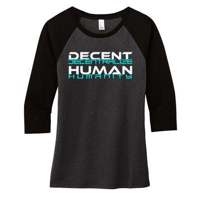 Decentralize Humanity Are You Decent Women's Tri-Blend 3/4-Sleeve Raglan Shirt