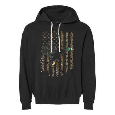 Duck Hunter American Flag Waterfowl Hunting Camouflage Garment-Dyed Fleece Hoodie