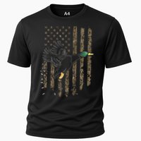 Duck Hunter American Flag Waterfowl Hunting Camouflage Cooling Performance Crew T-Shirt