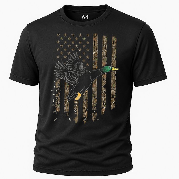 Duck Hunter American Flag Waterfowl Hunting Camouflage Cooling Performance Crew T-Shirt