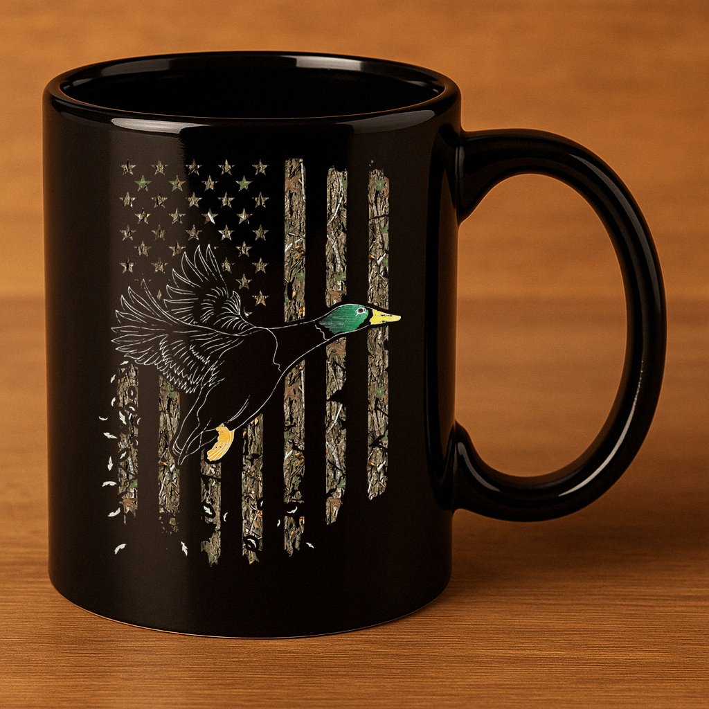 Duck Hunter American Flag Waterfowl Hunting Camouflage 11oz C Handle Ceramic Mug