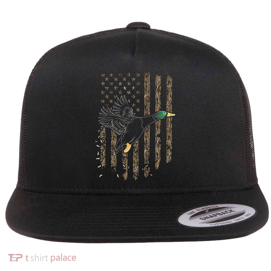 Duck Hunter American Flag Waterfowl Hunting Camouflage Flatbill Hat
