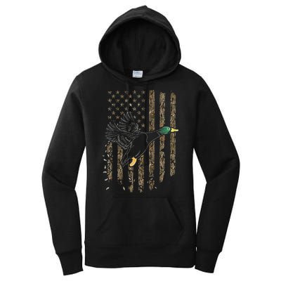 Duck Hunter American Flag Waterfowl Hunting Camouflage Women's Pullover Hoodie
