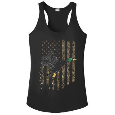 Duck Hunter American Flag Waterfowl Hunting Camouflage Ladies PosiCharge Competitor Racerback Tank