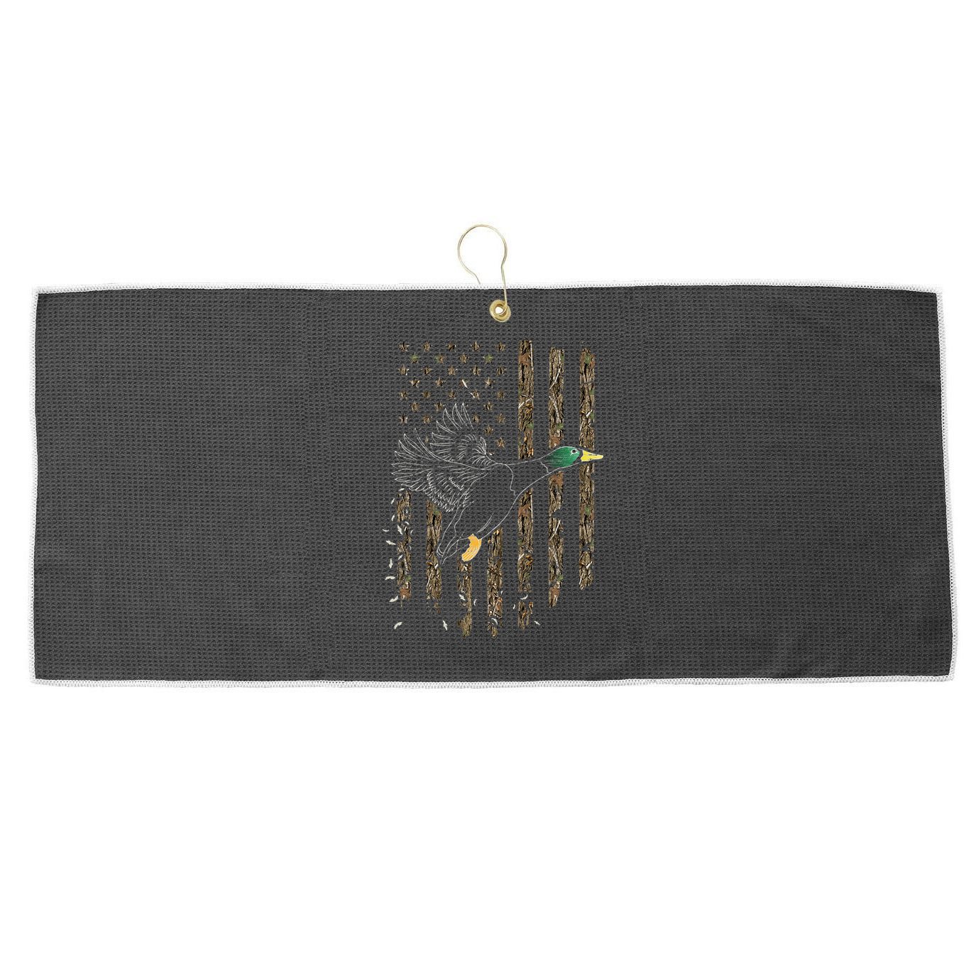 Duck Hunter American Flag Waterfowl Hunting Camouflage Large Microfiber Waffle Golf Towel