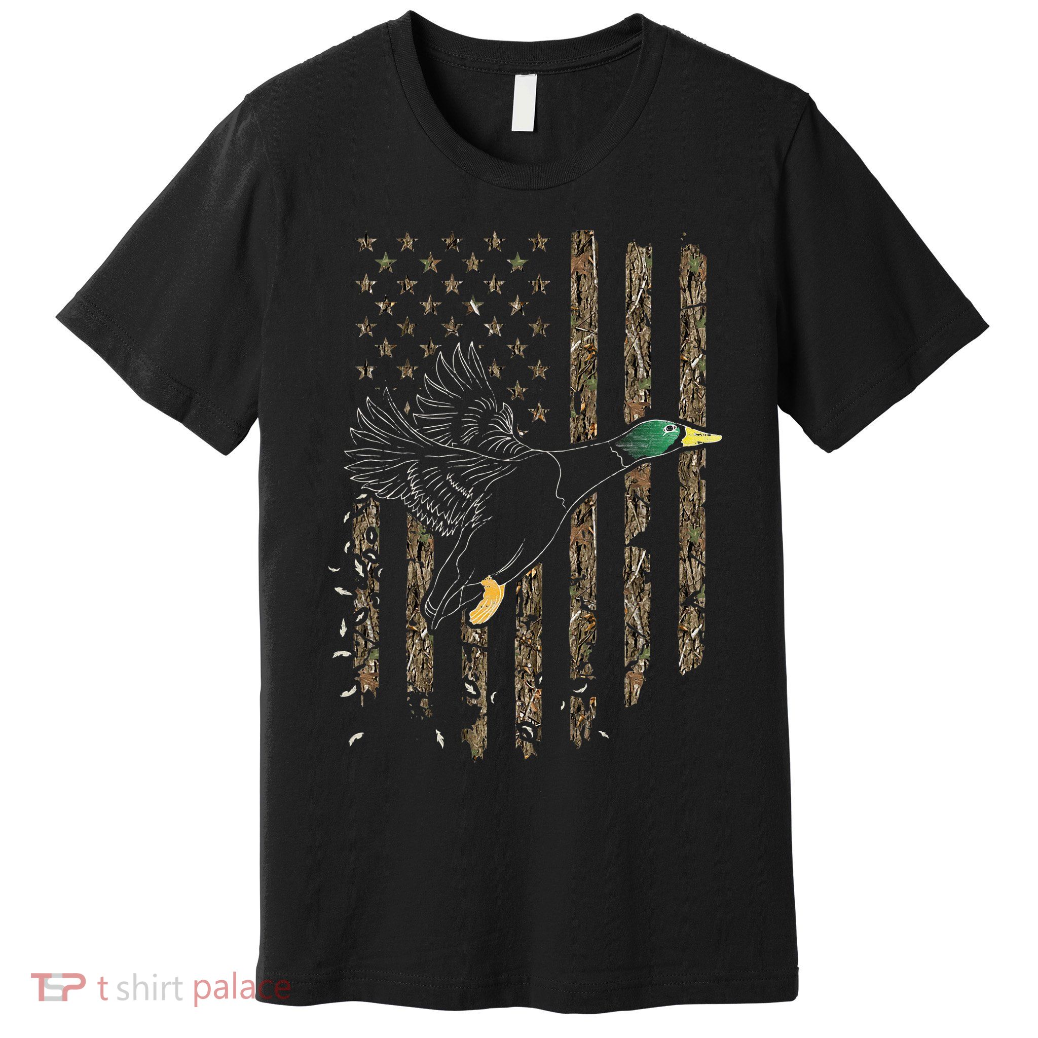 Duck Hunter American Flag Waterfowl Hunting Camouflage Premium T-Shirt