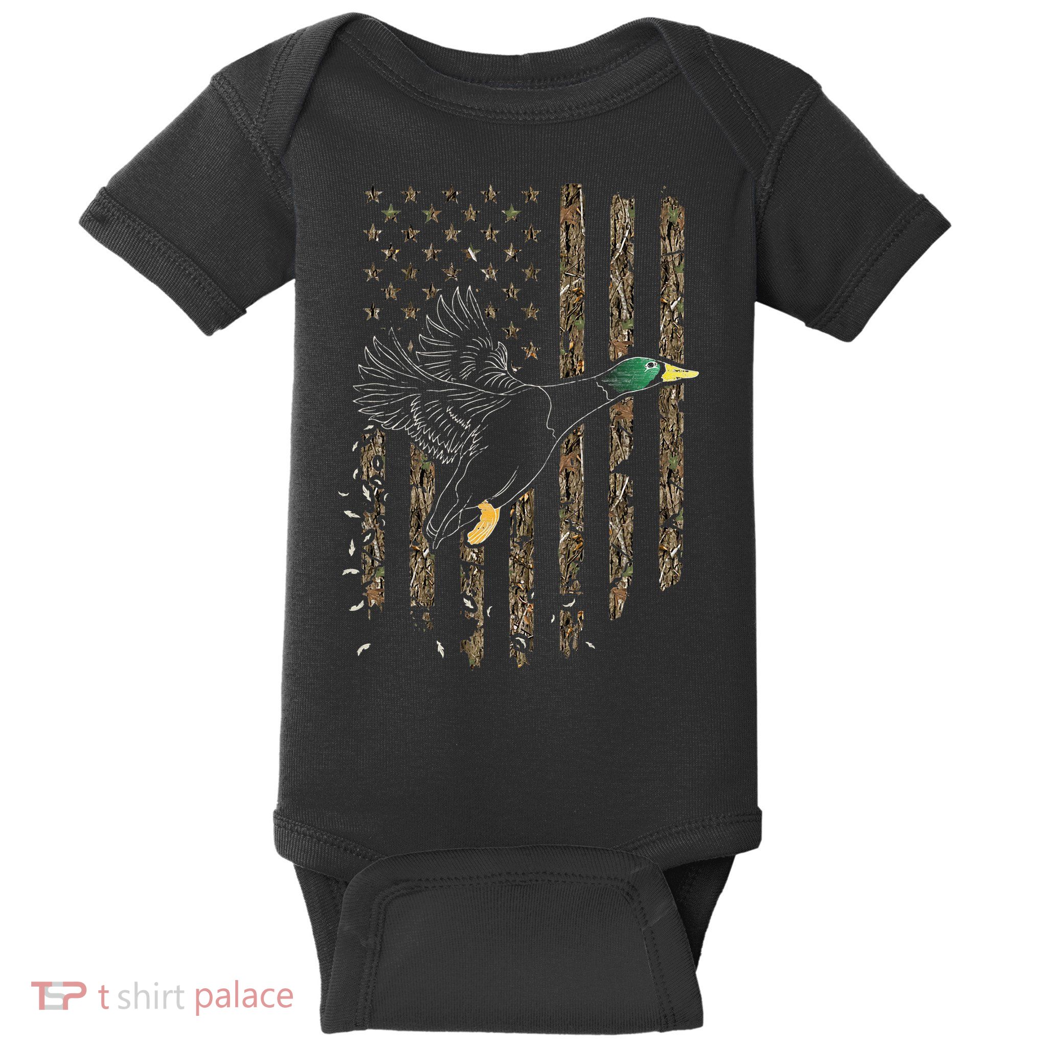 Duck Hunter American Flag Waterfowl Hunting Camouflage Baby Bodysuit