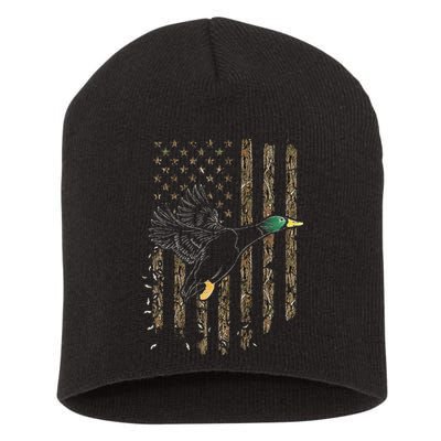 Duck Hunter American Flag Waterfowl Hunting Camouflage Short Acrylic Beanie