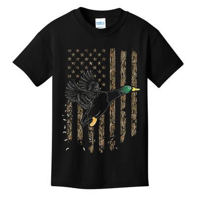 Duck Hunter American Flag Waterfowl Hunting Camouflage Kids T-Shirt