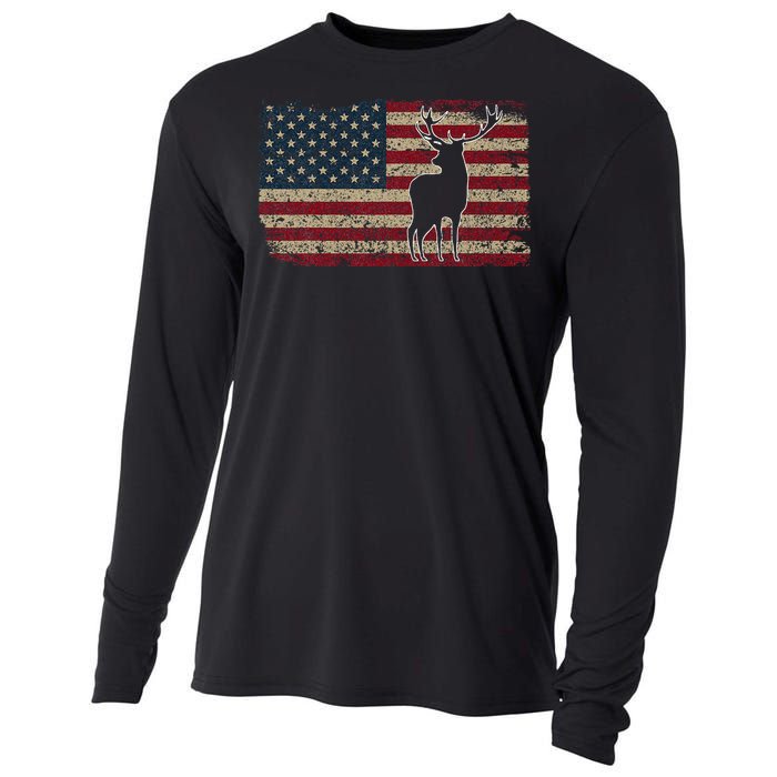 Deer Hunting American Flag I Proud Hunter Gift Idea Cooling Performance Long Sleeve Crew