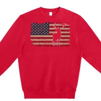 Deer Hunting American Flag I Proud Hunter Gift Idea Premium Crewneck Sweatshirt