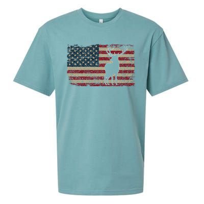 Deer Hunting American Flag I Proud Hunter Gift Idea Sueded Cloud Jersey T-Shirt