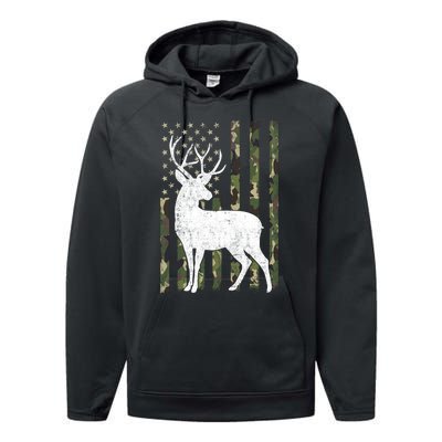 Deer Hunting American Flag Camo Performance Fleece Hoodie