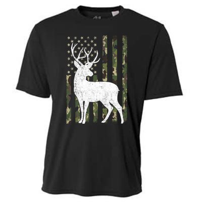 Deer Hunting American Flag Camo Cooling Performance Crew T-Shirt