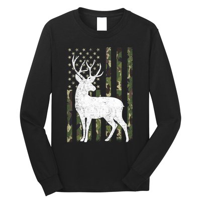 Deer Hunting American Flag Camo Long Sleeve Shirt