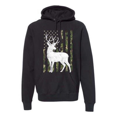 Deer Hunting American Flag Camo Premium Hoodie