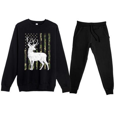 Deer Hunting American Flag Camo Premium Crewneck Sweatsuit Set