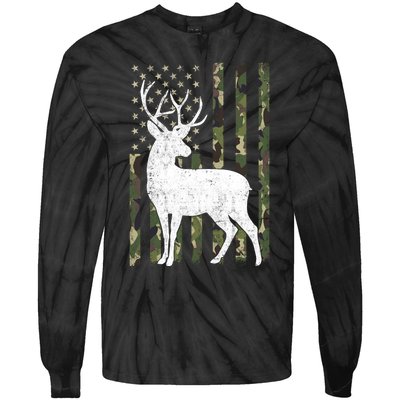 Deer Hunting American Flag Camo Tie-Dye Long Sleeve Shirt