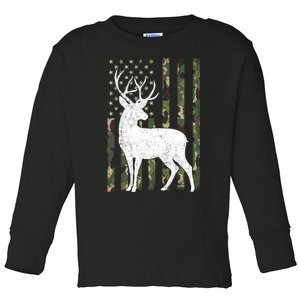 Deer Hunting American Flag Camo Toddler Long Sleeve Shirt