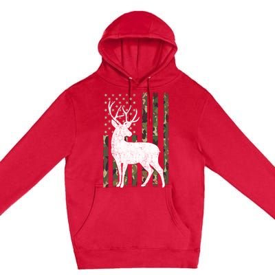 Deer Hunting American Flag Camo Premium Pullover Hoodie