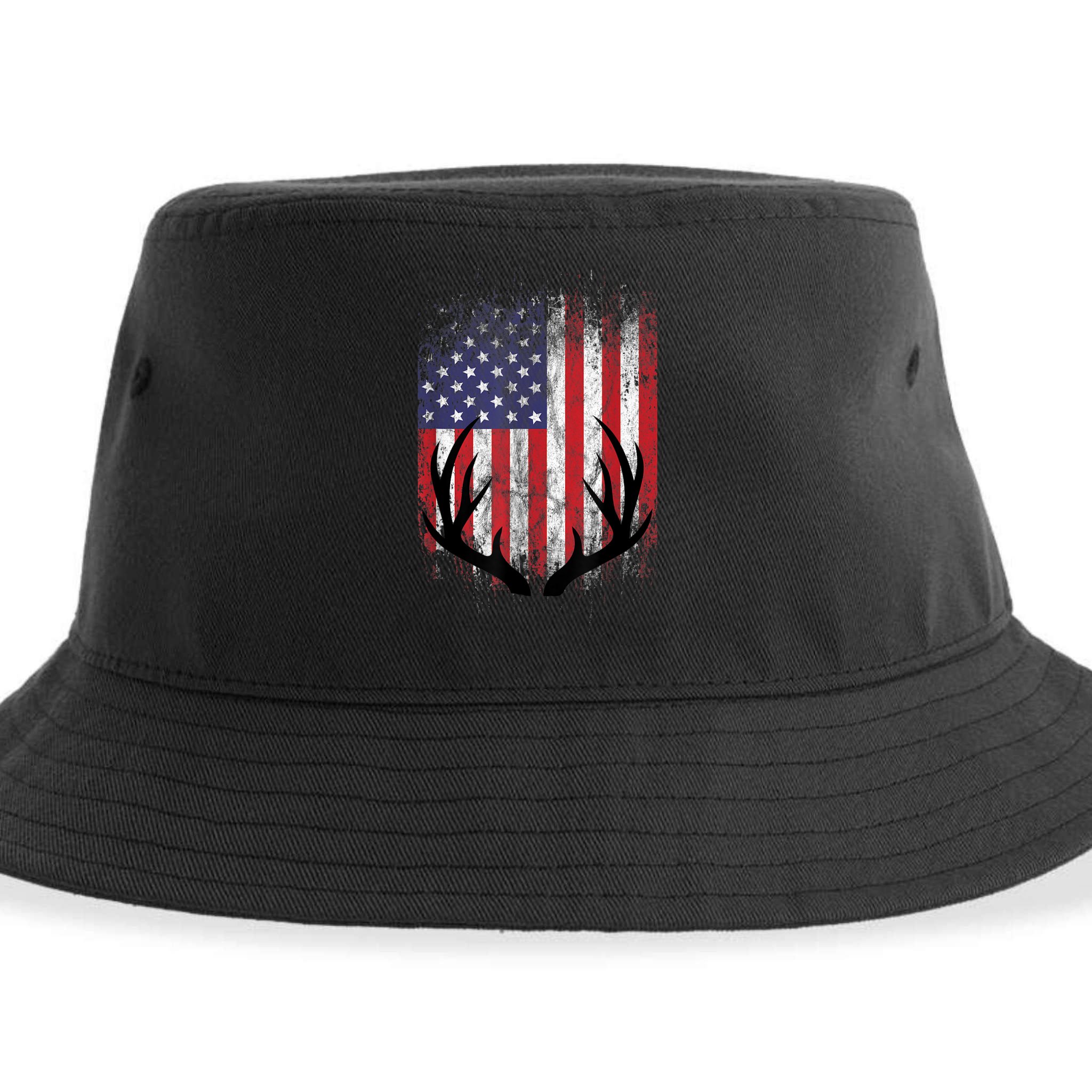 Deer Hunting American Flag Whitetail Buck Antlers Sustainable Bucket Hat