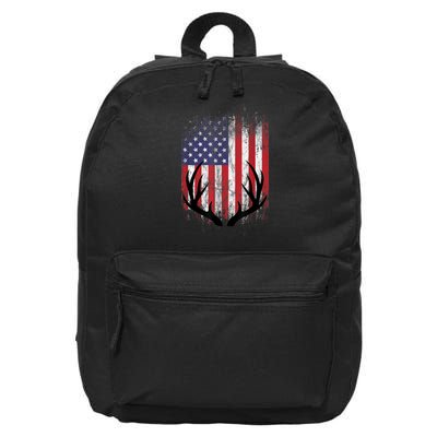 Deer Hunting American Flag Whitetail Buck Antlers 16 in Basic Backpack