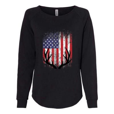 Deer Hunting American Flag Whitetail Buck Antlers Womens California Wash Sweatshirt