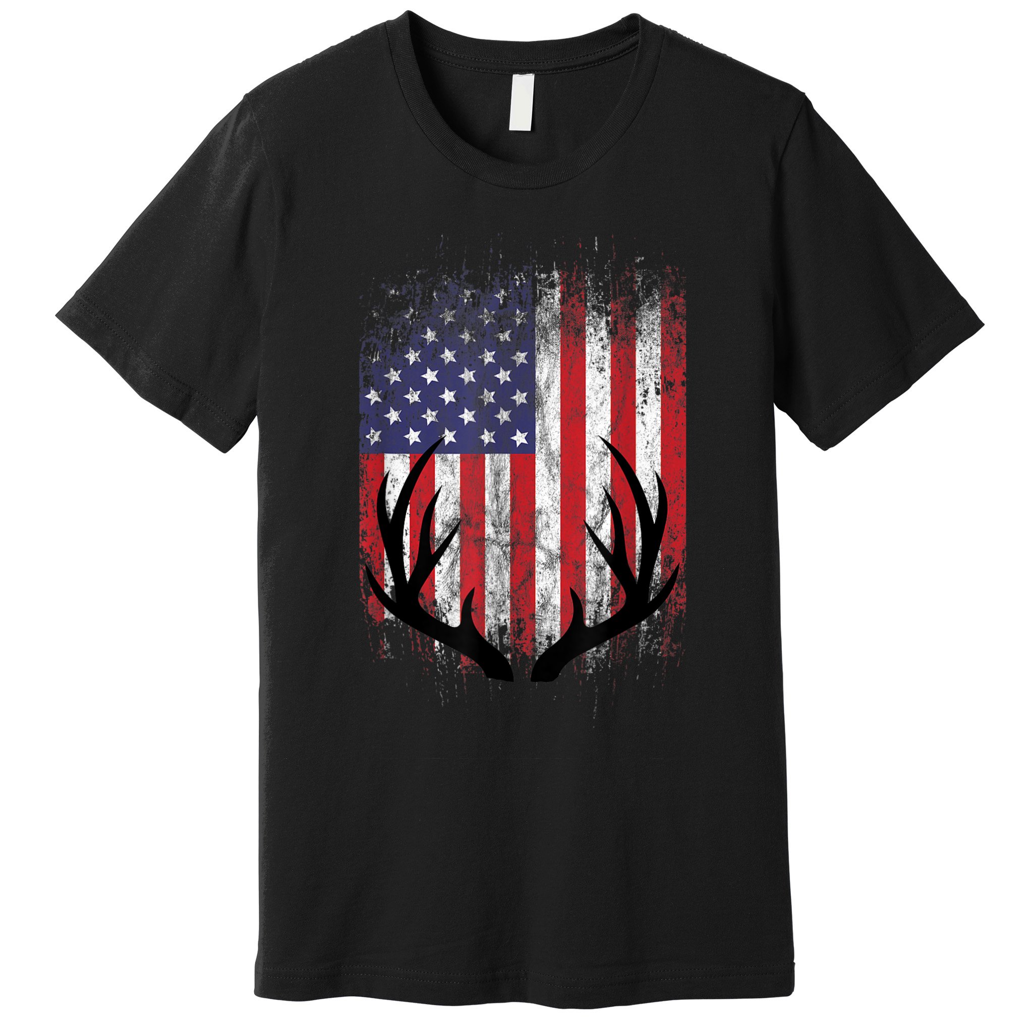 Deer Hunting American Flag Whitetail Buck Antlers Premium T-Shirt