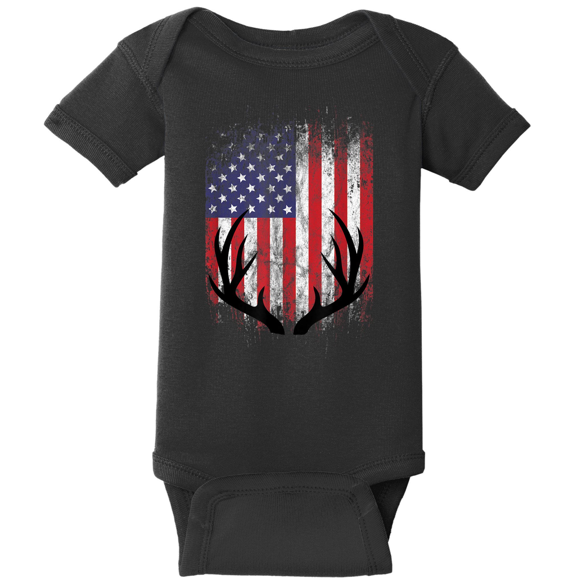 Deer Hunting American Flag Whitetail Buck Antlers Baby Bodysuit