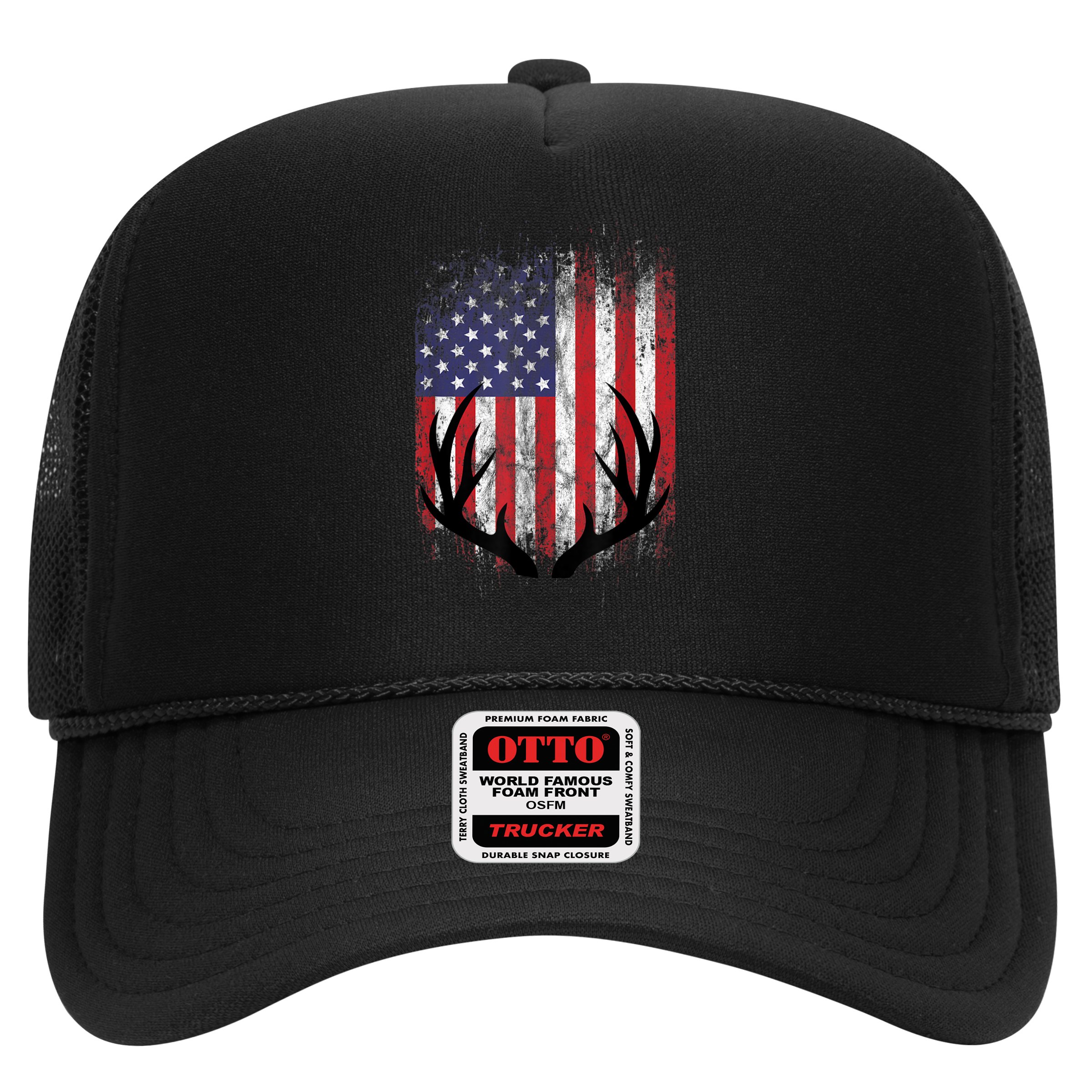 Deer Hunting American Flag Whitetail Buck Antlers Hat