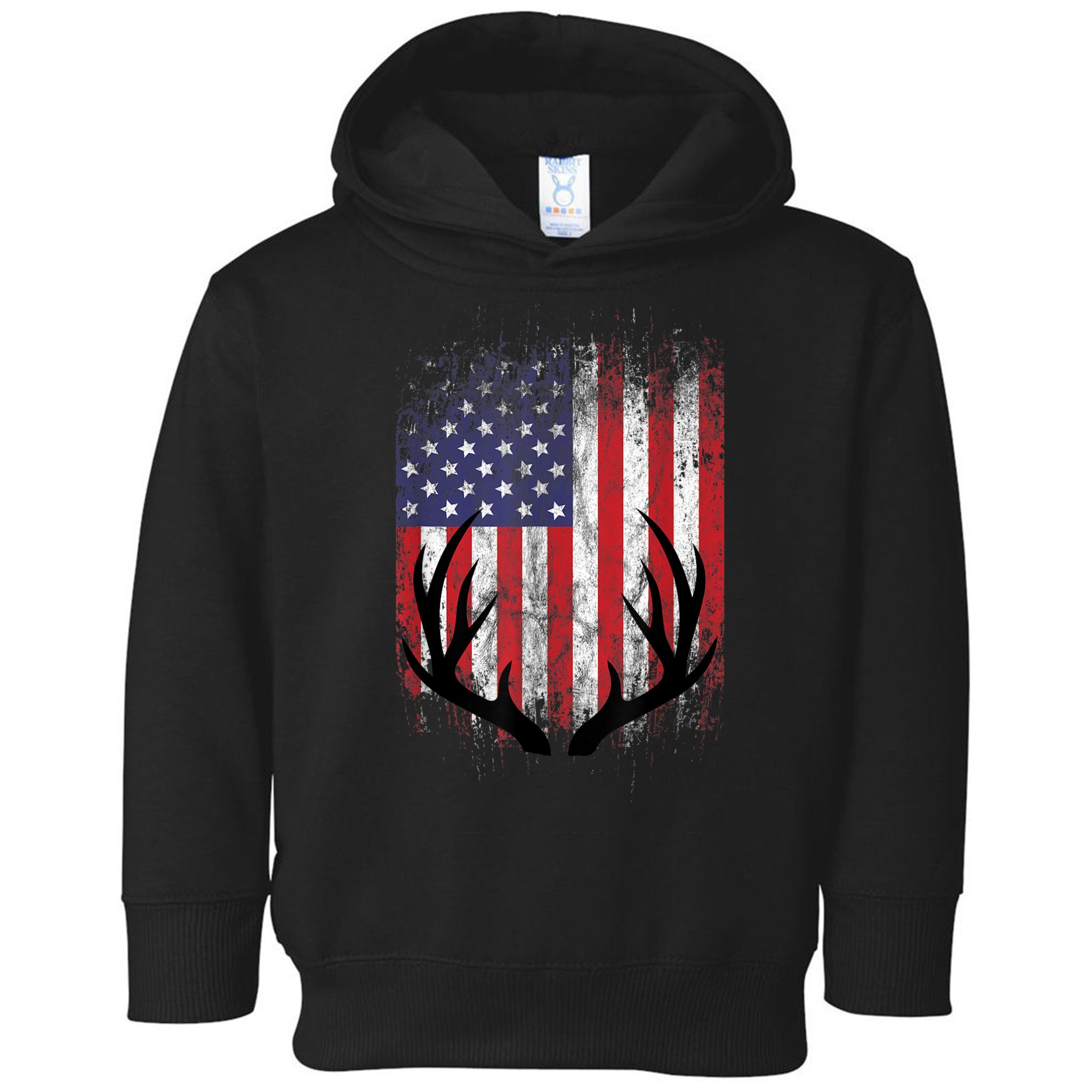 Deer Hunting American Flag Whitetail Buck Antlers Toddler Hoodie