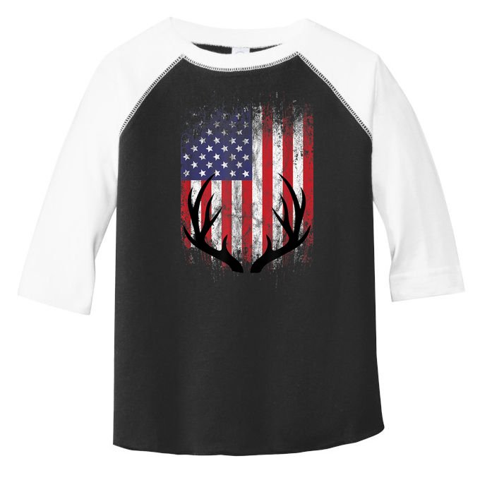 Deer Hunting American Flag Whitetail Buck Antlers Toddler Fine Jersey T-Shirt
