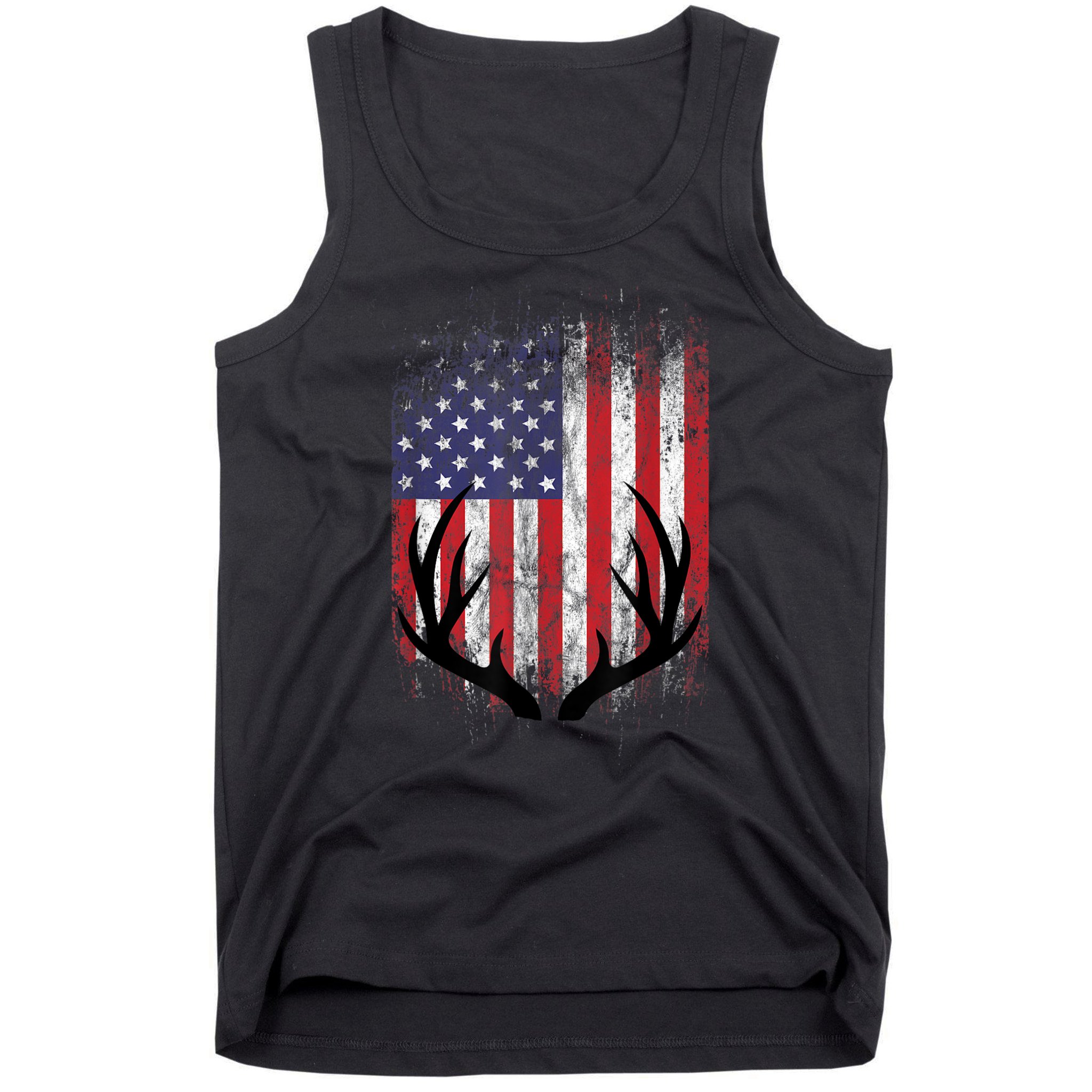 Deer Hunting American Flag Whitetail Buck Antlers Tank Top