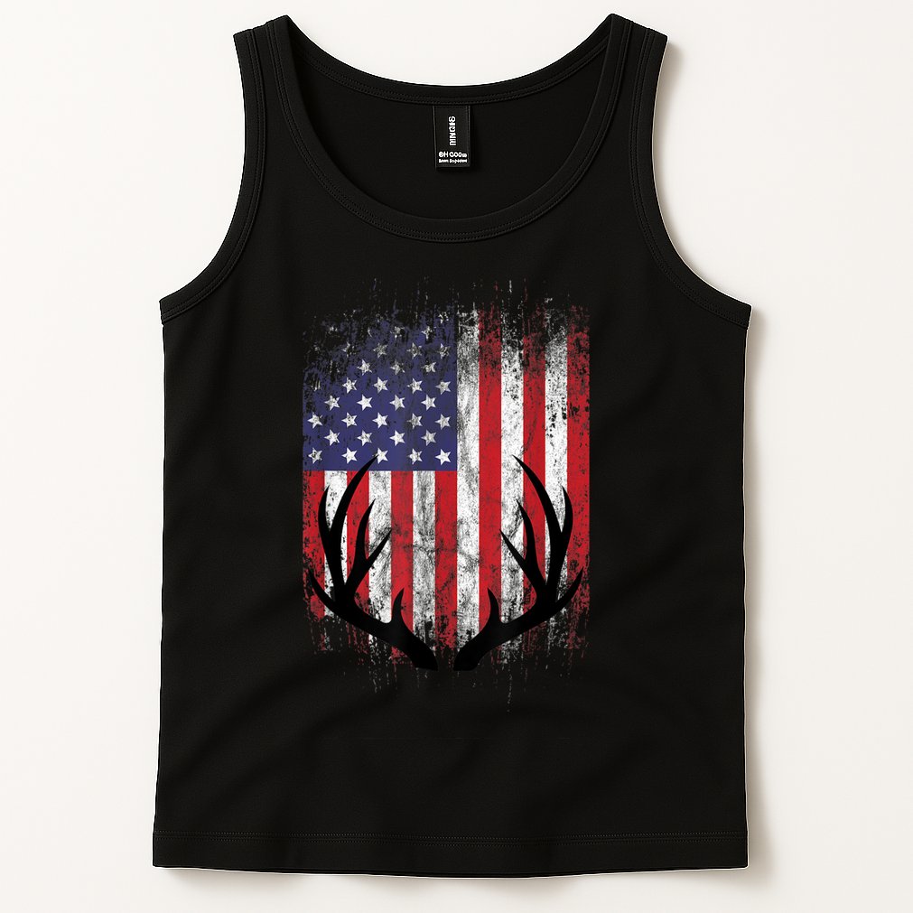 Deer Hunting American Flag Whitetail Buck Antlers Tank Top