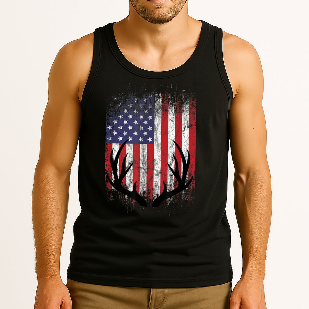 Deer Hunting American Flag Whitetail Buck Antlers Tank Top